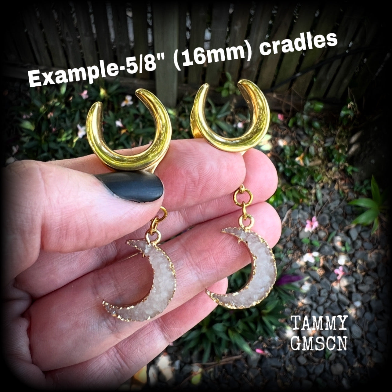 Crescent moon druzy earrings-White druzy gauged earrings