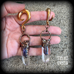 Quartz and amethyst gauged earrings-Gemstone ear weights