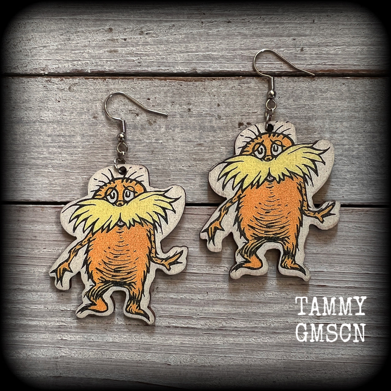 The Lorax Dr Seuss book earrings 