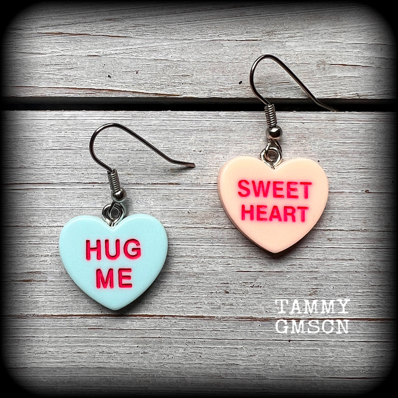 Candy hearts earrings-Mismatched earrings