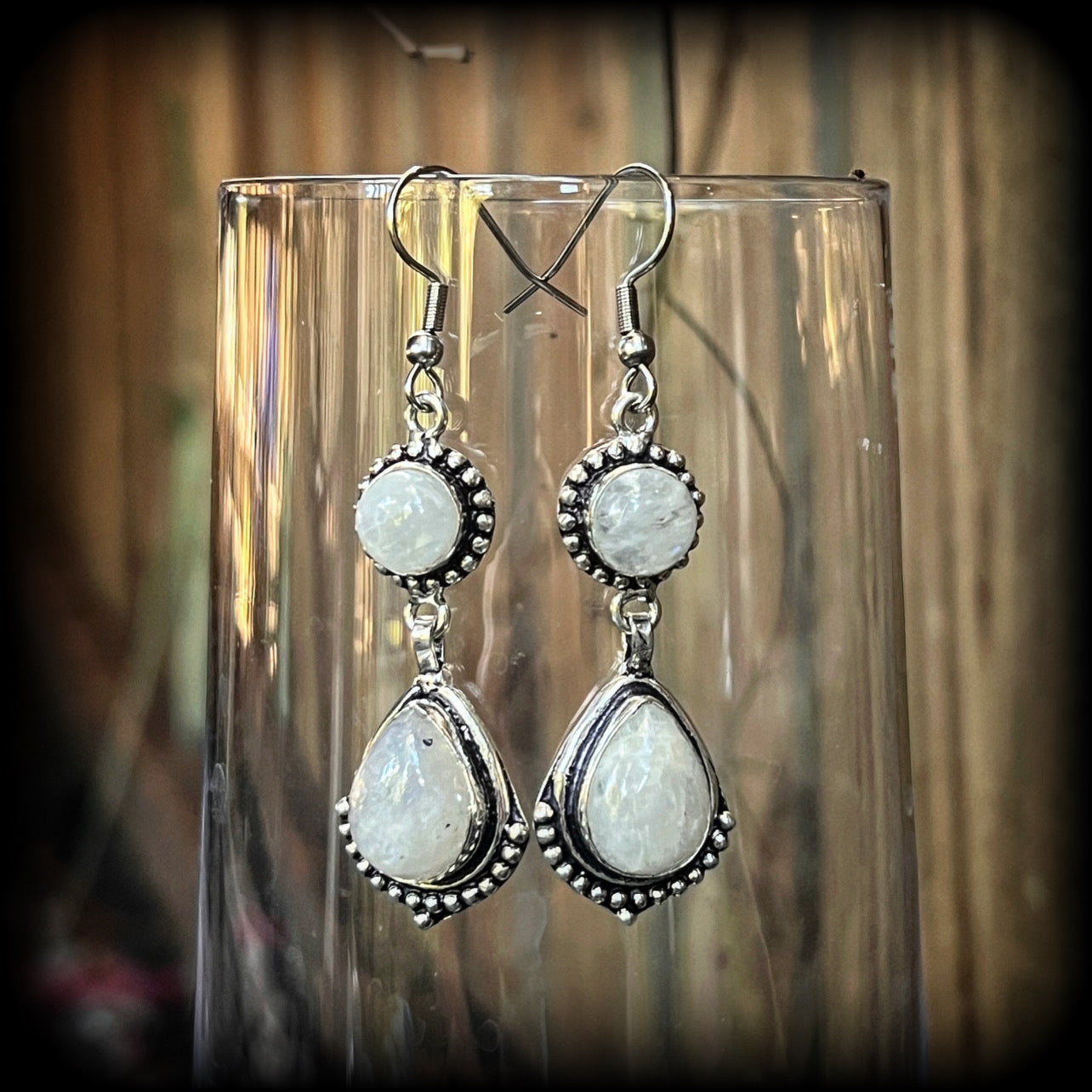 Rainbow moonstone gemstone earrings-Boho earrings