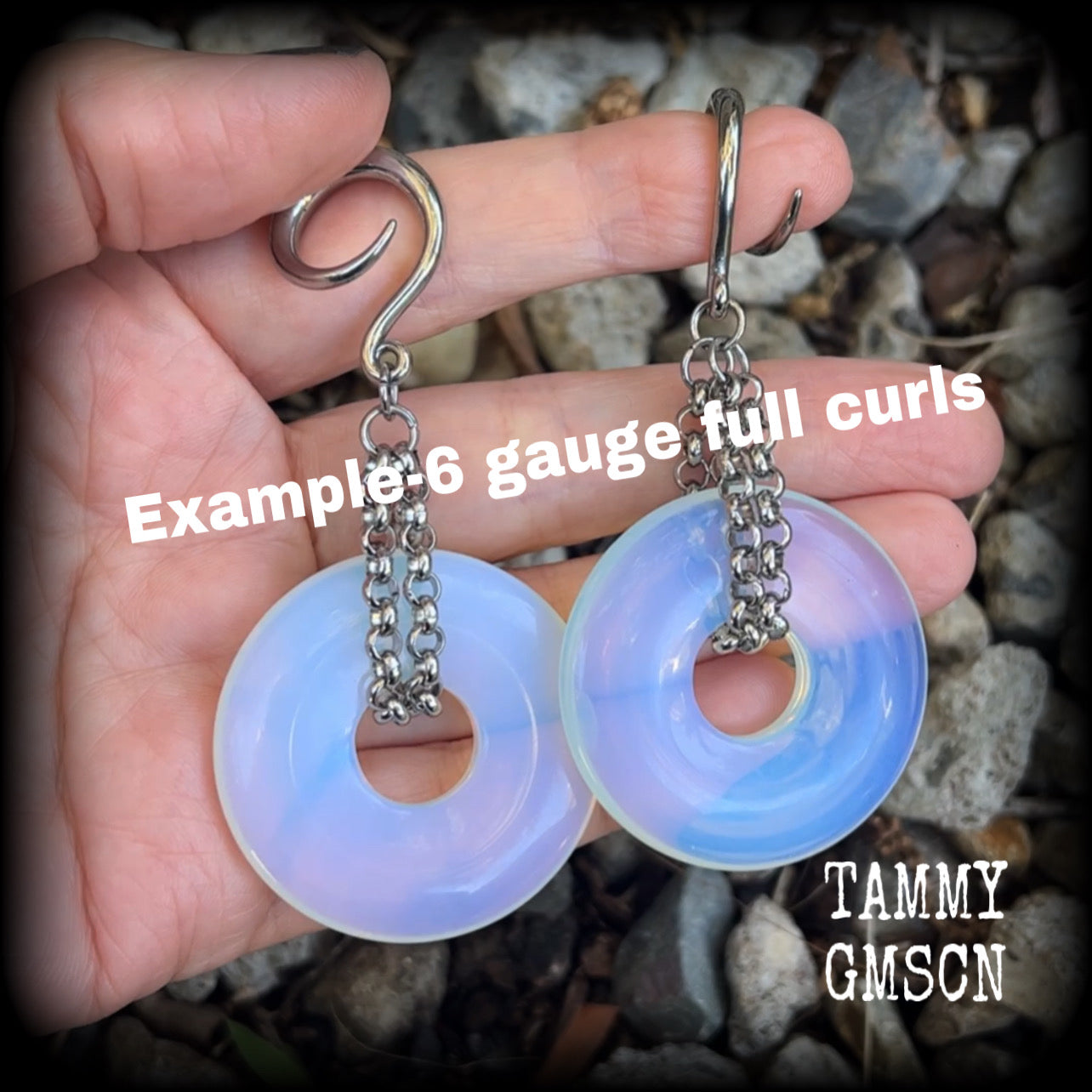 Opalite gauged earrings-Gemstone ear weights
