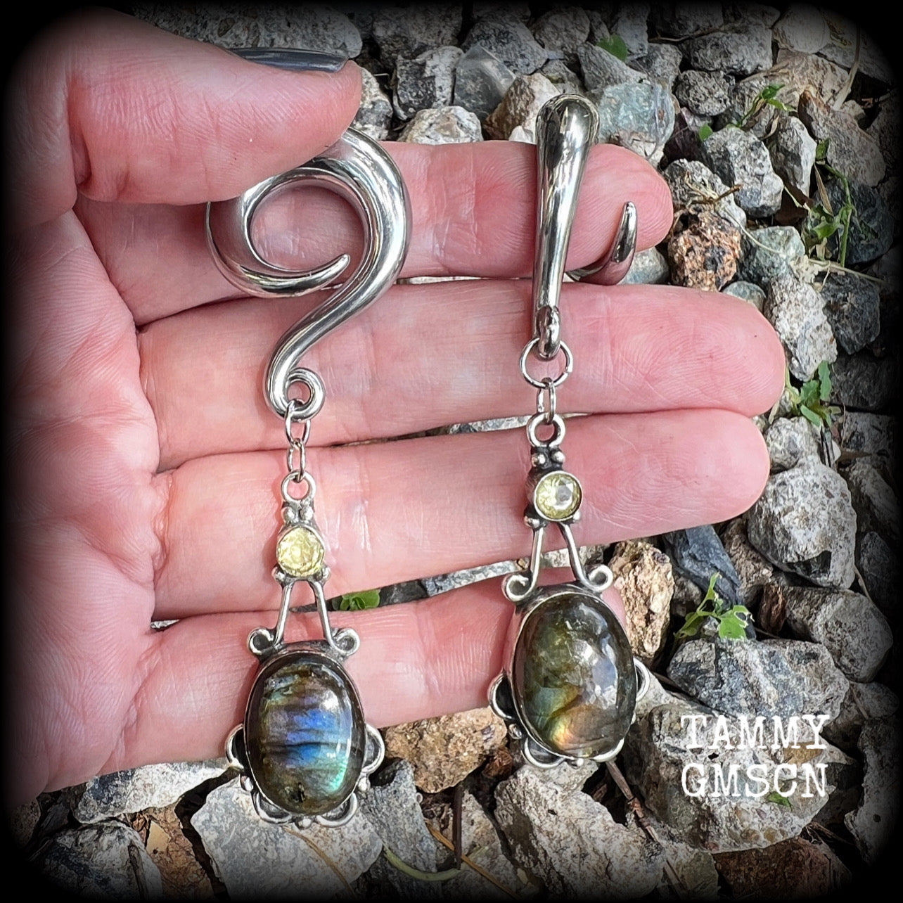 Labradorite gauged earrings