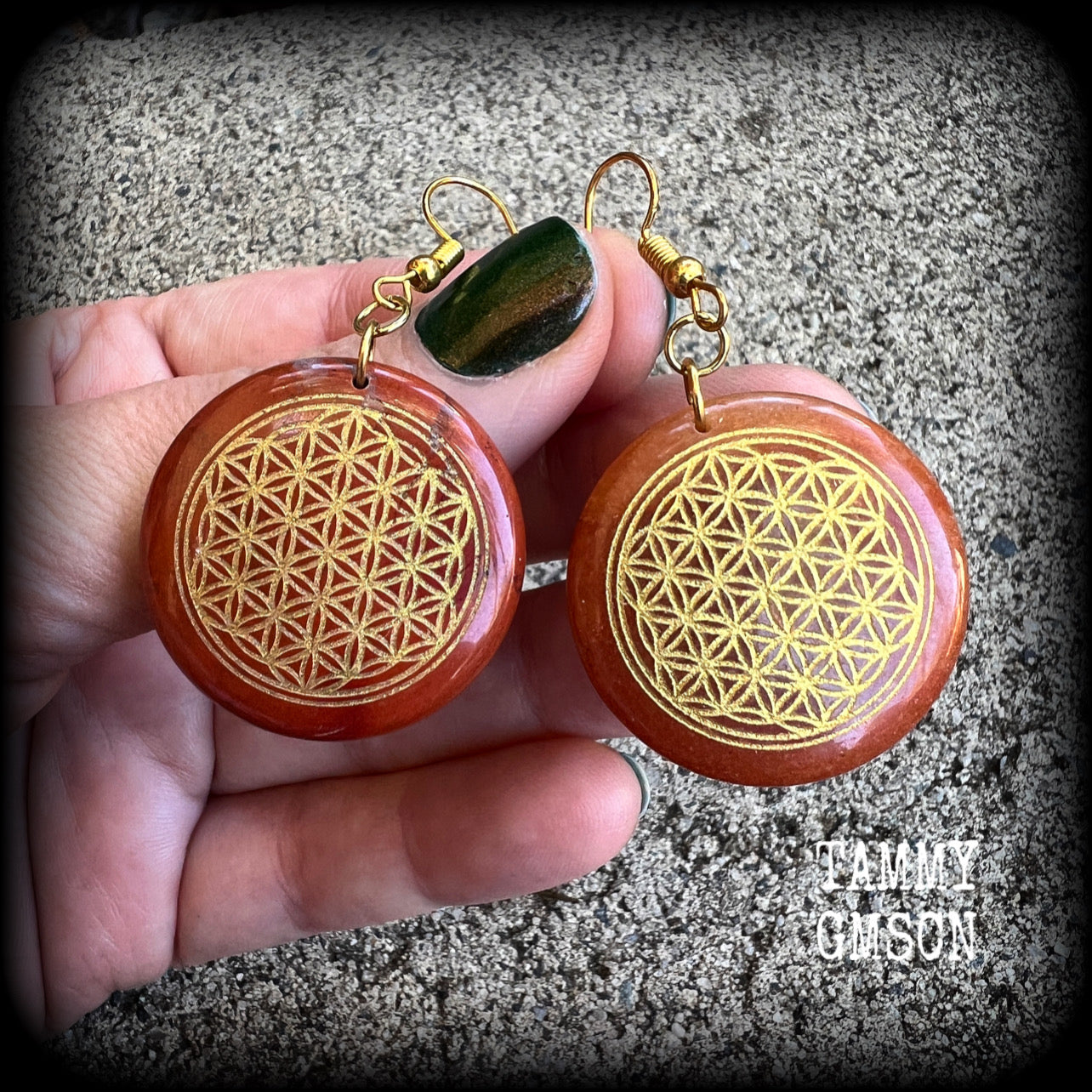 Red agate earrings-Flower of Life earrings