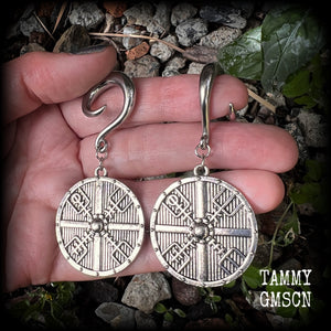 Viking jewellery Viking shield earrings Shield maiden earrings Viking compass ear weights Viking jewelry Stretched ears Stretched lobes Gauged ears Gauged earrings Body jewelry Stretchers Viking jewellery 4mm 6mm 8mm 10mm 12mm 14mm 16mm 19mm 22mm 25mm 28mm 30mm