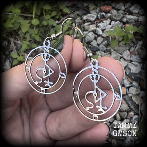 Sigil of Samael earrings Sigil jewelry Sigil jewellery Demons Demonology earrings Sigil earrings Occult earrings Occult jewelry Lesser magick Greater magick Crowley Aquino LaVey Esoteric earrings Church of Satan Key of Solomon Pierced ears Ear gauges