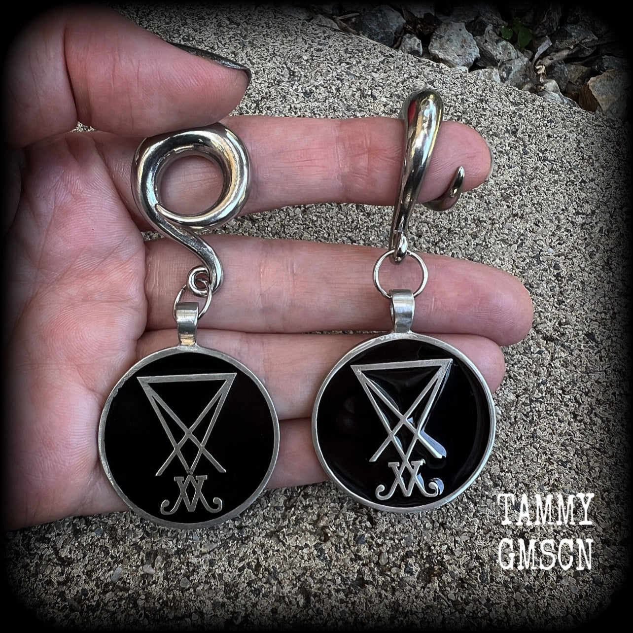 Sigil of Lucifer gauged earrings-Satanic jewelry