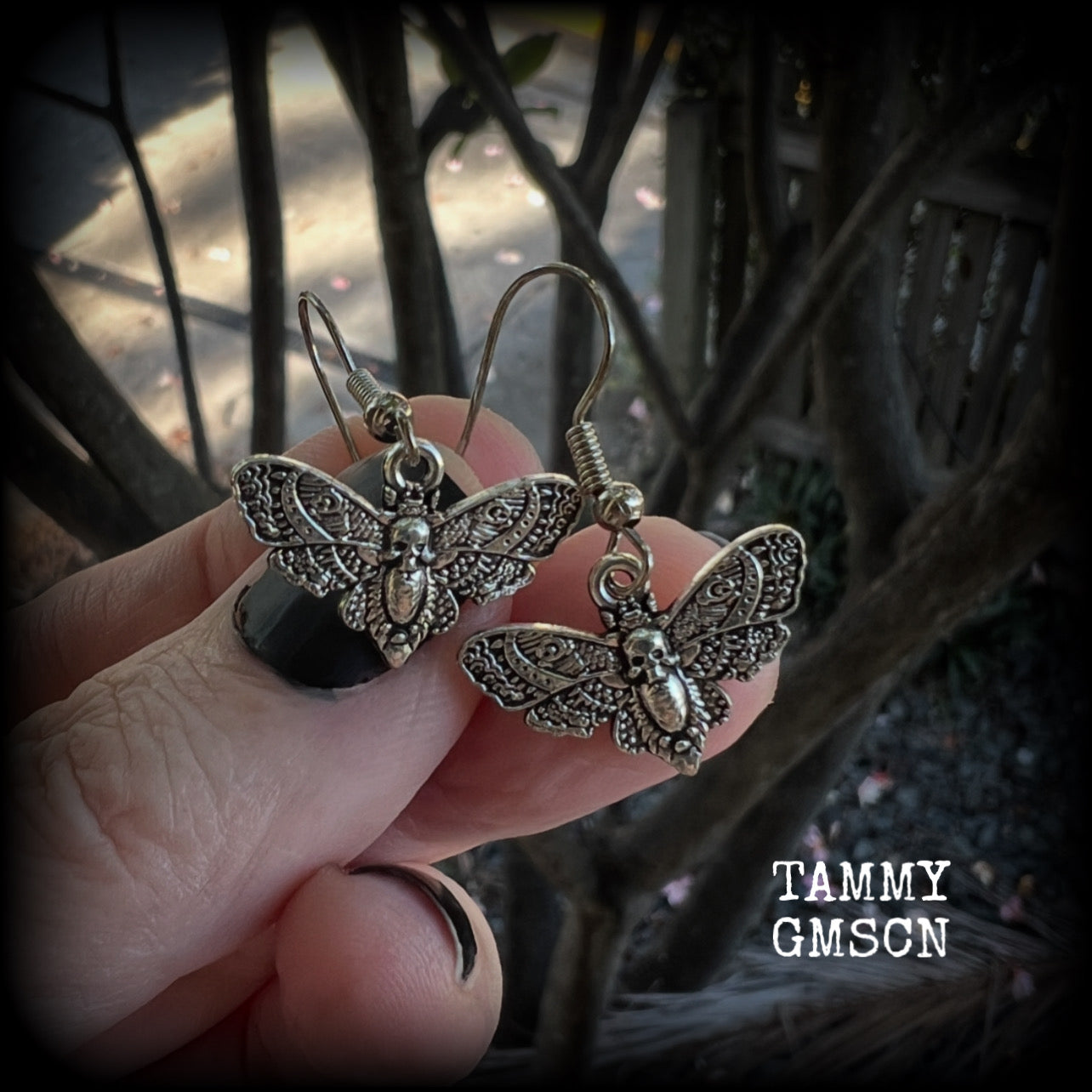 Petite Deaths head moth earrings-Gothic deathshead moth earrings