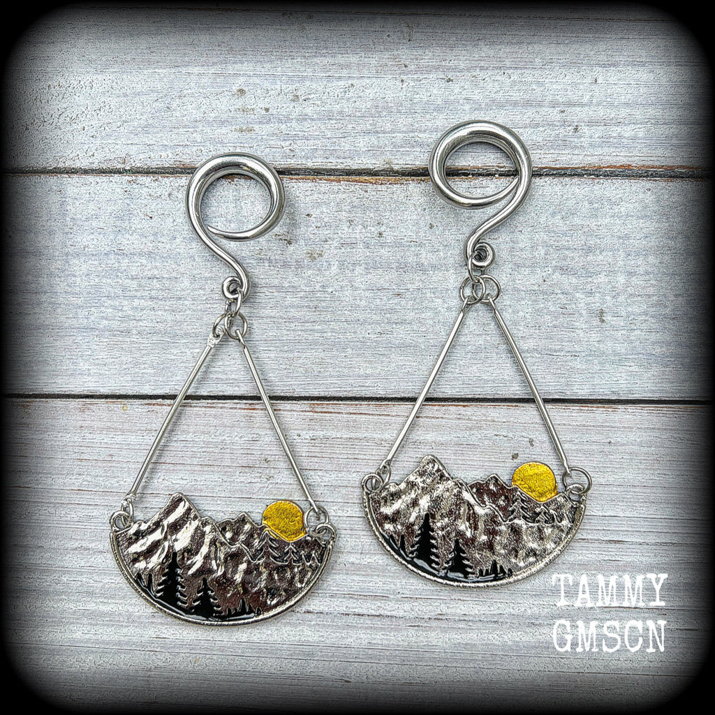 Forest sunrise gauged earrings-Cottagecore earrings