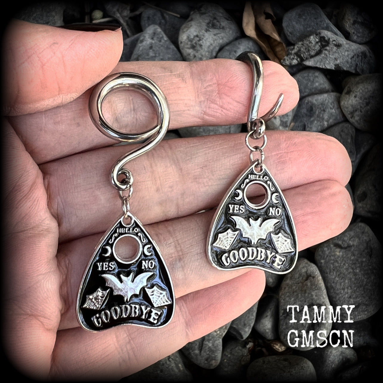 Ouija planchette gauged earrings-Halloween gauges-Bat earings