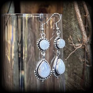 Rainbow moonstone gemstone earrings-Boho earrings