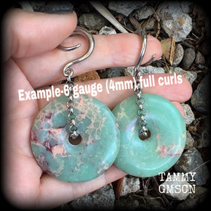 Imperial jasper gauged earrings Jasper earrings Gemstone ear weights 6 gauge ear weights Ear gauges Body jewelry Stretched lobes Stretched ears Body jewellery 