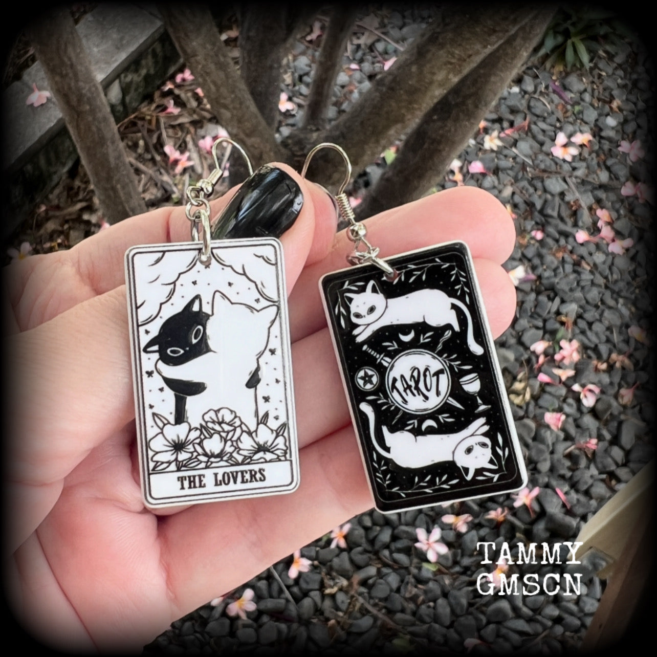 Cat tarot card earrings-The Lovers-Strength tarot jewelry
