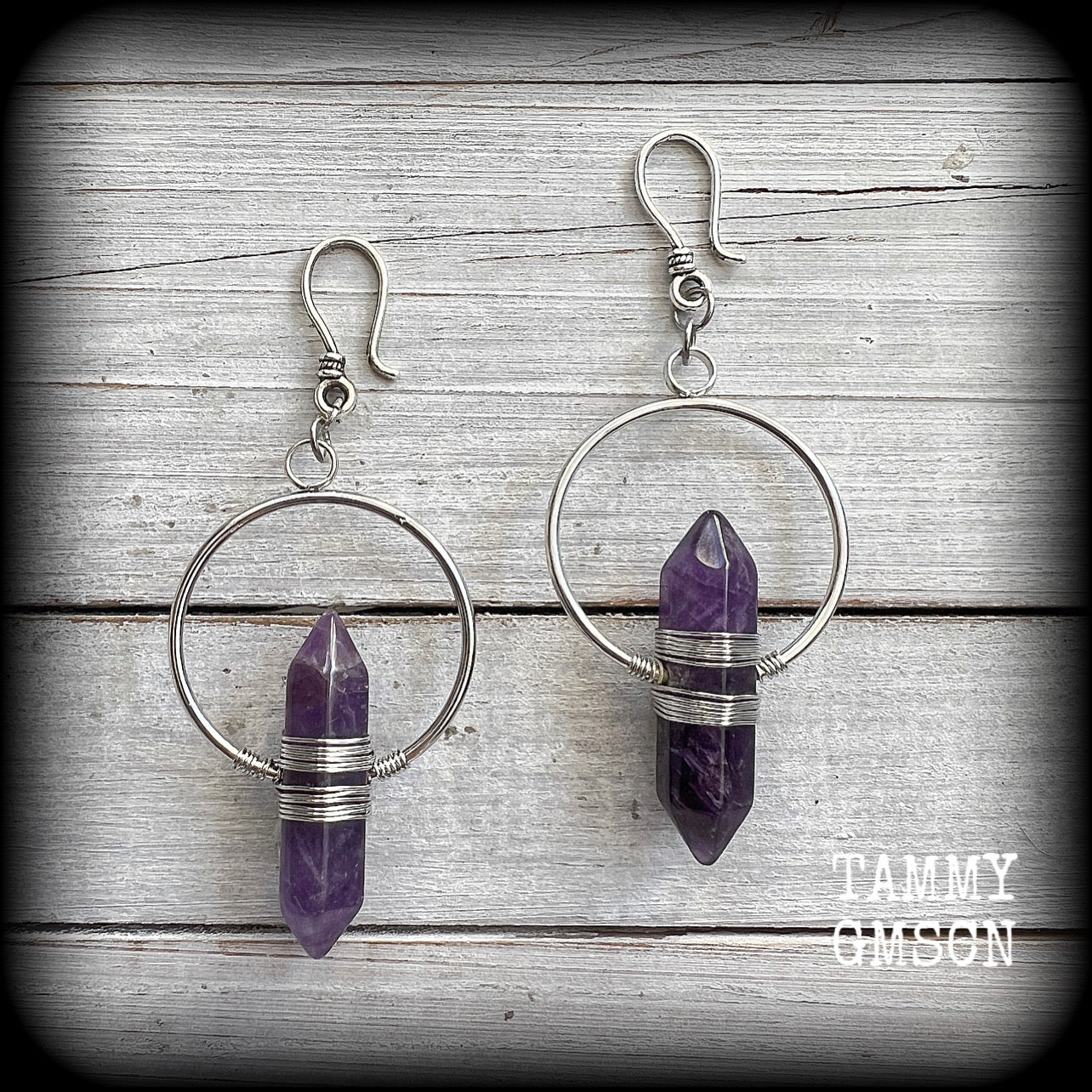 Amethyst earrings-Gemstone ear hangers