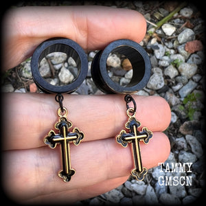 Gothic tunnels Gothic earrings Christian cross earrings Ear gauges Plugs Earlets Gauged earrings -2 gauge/6mm 
-0 gauge/8mm 
-00 gauge/10mm 
-1/2" gauge/12mm 
-9/16" gauge/14mm 
-5/8" gauge/16mm 
-3/4" gauge/19mm
-7/8" gauge/22mm
-1" gauge/25mm