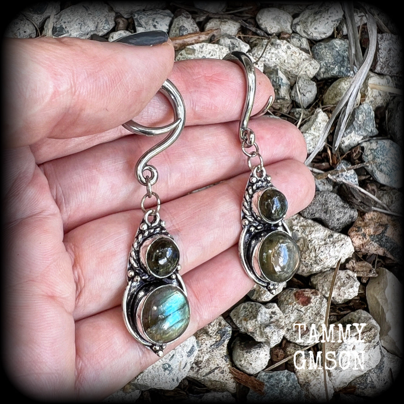 Labradorite gauged earrings-Gemstone gauges