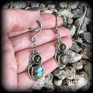 Labradorite gauged earrings-Gemstone gauges