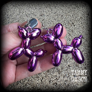 Balloon dogs Balloon earrings Balloon animal earrings Balloon dog earrings Party earrings Purple earrings