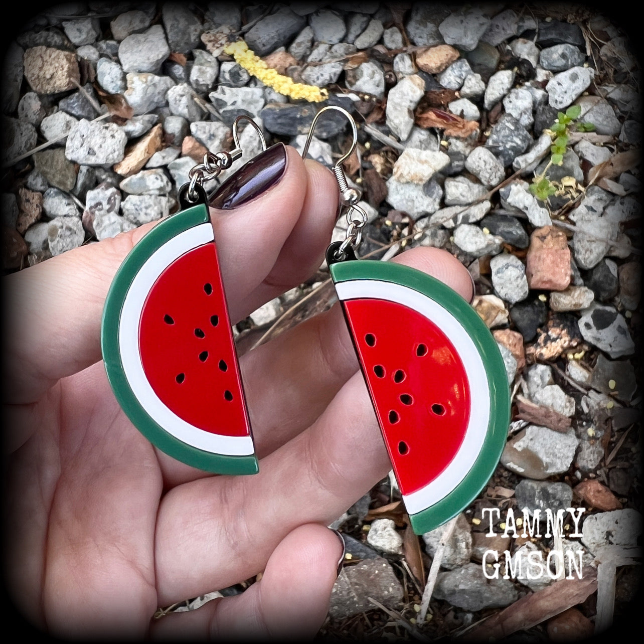 Watermelon earrings Fruit earrings Kitsch earrings Retro earrings Tunnels MCM jewelry Vegan Pierced ears Gauges Retro jewelry Fruit salad Gifts for vegans Novelty earrings Red earrings Bright earrings Colourful earrings Retro jewelry Kitsch jewelry