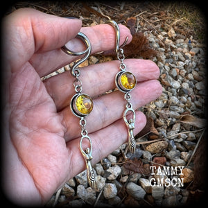 Citrine gemstone earrings 6 gauge ear weights Spiral goddess gauged earrings Body jewelry 2g 0g 00g 1/2” 9/16” 5/8” 3/4" 7/8" 1” 1.10” 1.18” Stretched ears Stretched lobes Gauged ears Gemstone ear weights Occult earrings Wicca jewellery Pagan jewelry