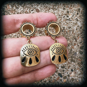 Evil eye tunnel earrings 14mm ear gauges 9/16” tunnel dangles Stretched lobes Occult jewelry Body jewelry 2g 0g 00g 1/2” 5/8” 3/4 7/8” 1” 6mm 8mm 10mm 12mm 14mm 16mm 19mm 22mm 25mm 28mm 30mm Stretched ears Gauged ears Gauged earrings Ear weights