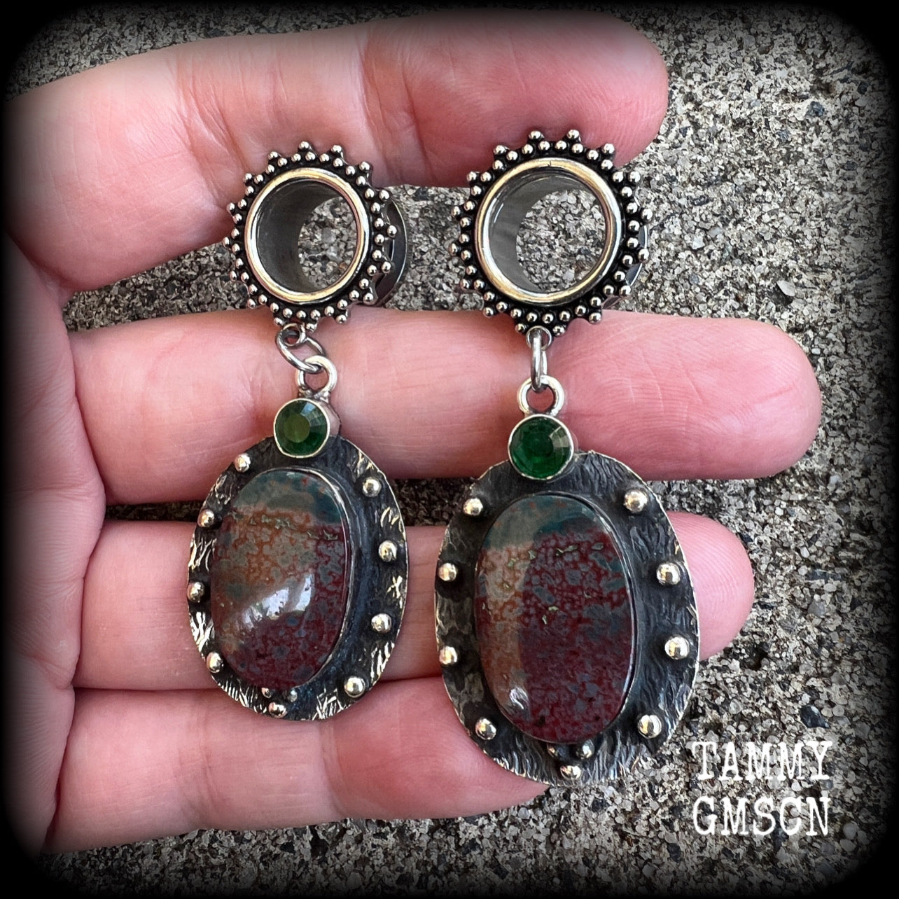 Bloodstone tunnel earrings