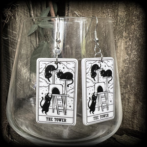 The Cat Tower tarot card earrings