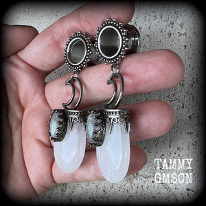 Ornate Clear quartz tunnel dangles