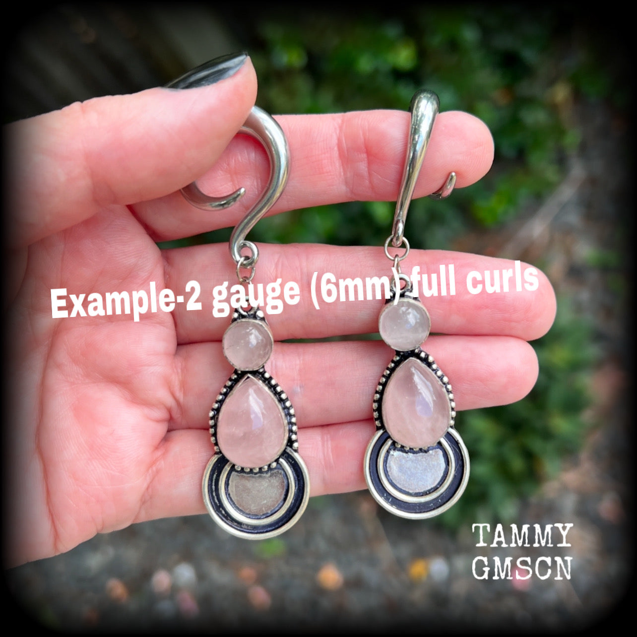 Rose quartz gauged earrings-Gemstone ear weights