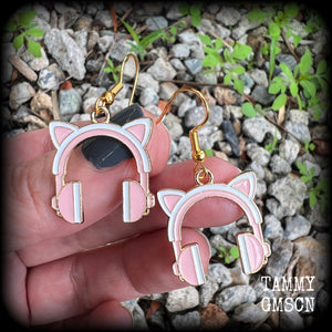 Cat ears headphone earrings-Music earrings