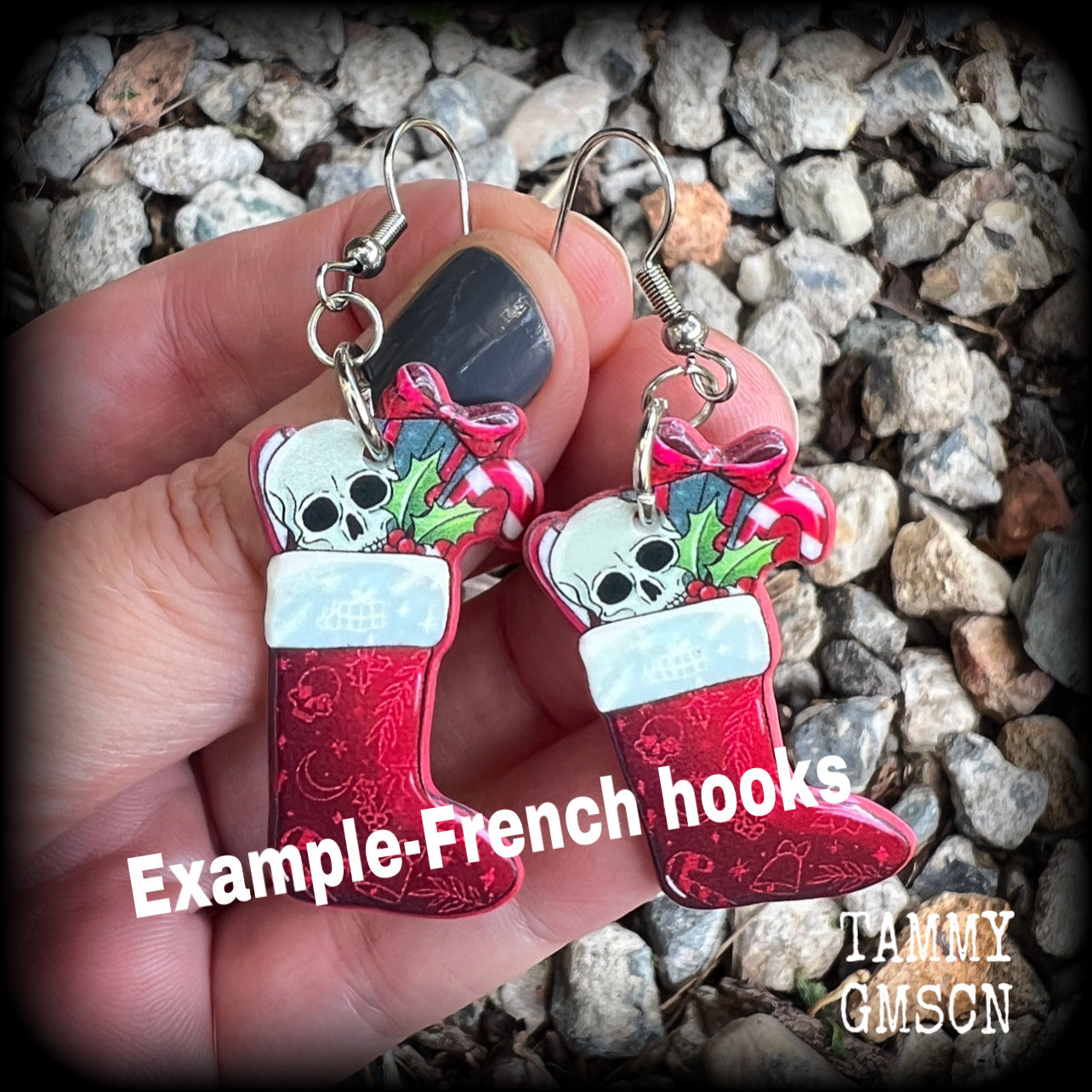 Gothic Santa stocking earrings-Christmas earrings