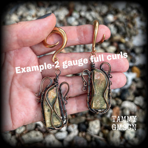 Unakite gauged earrings-Steampunk ear weights