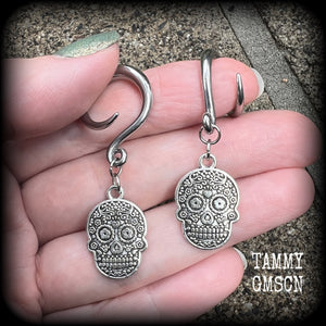 Day of the Dead sugar skull gauged earrings-Halloween earrings