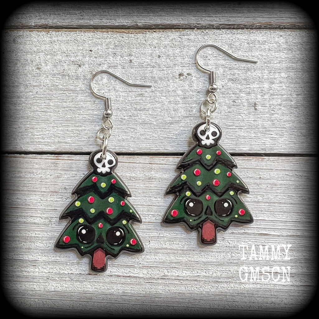 Christmas earrings Skull earrings Gothic Christmas earrings Black Friday Krampus earrings Stocking stuffers Spooky cute Pastel goth Acrylic earrings Festive season Yule Summer solstice jewelry Yuletide earrings Pierced ears Clip ons Gifts for goths