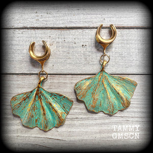 Ginkgo leaf earrings Ginkgo leaf ear weights Ear hangers Ear gauges Stretched ears Stretched lobes Gauged earrings Gauged ears Mossgoth Whimsigoth Cottagecore Forestpunk Goblincore Witchyvibes 4mm 6mm 8mm 10mm 12mm 14mm 16mm 19mm 22mm 25mm 28mm 30mm