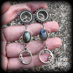 Moon goddess tunnel earrings-Labradorite gemstone tunnels