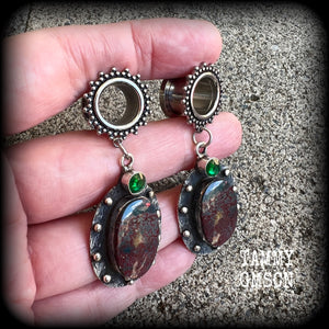 Bloodstone tunnel earrings