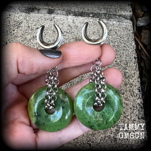 Olive jasper gauged earrings-Gemstone gauges