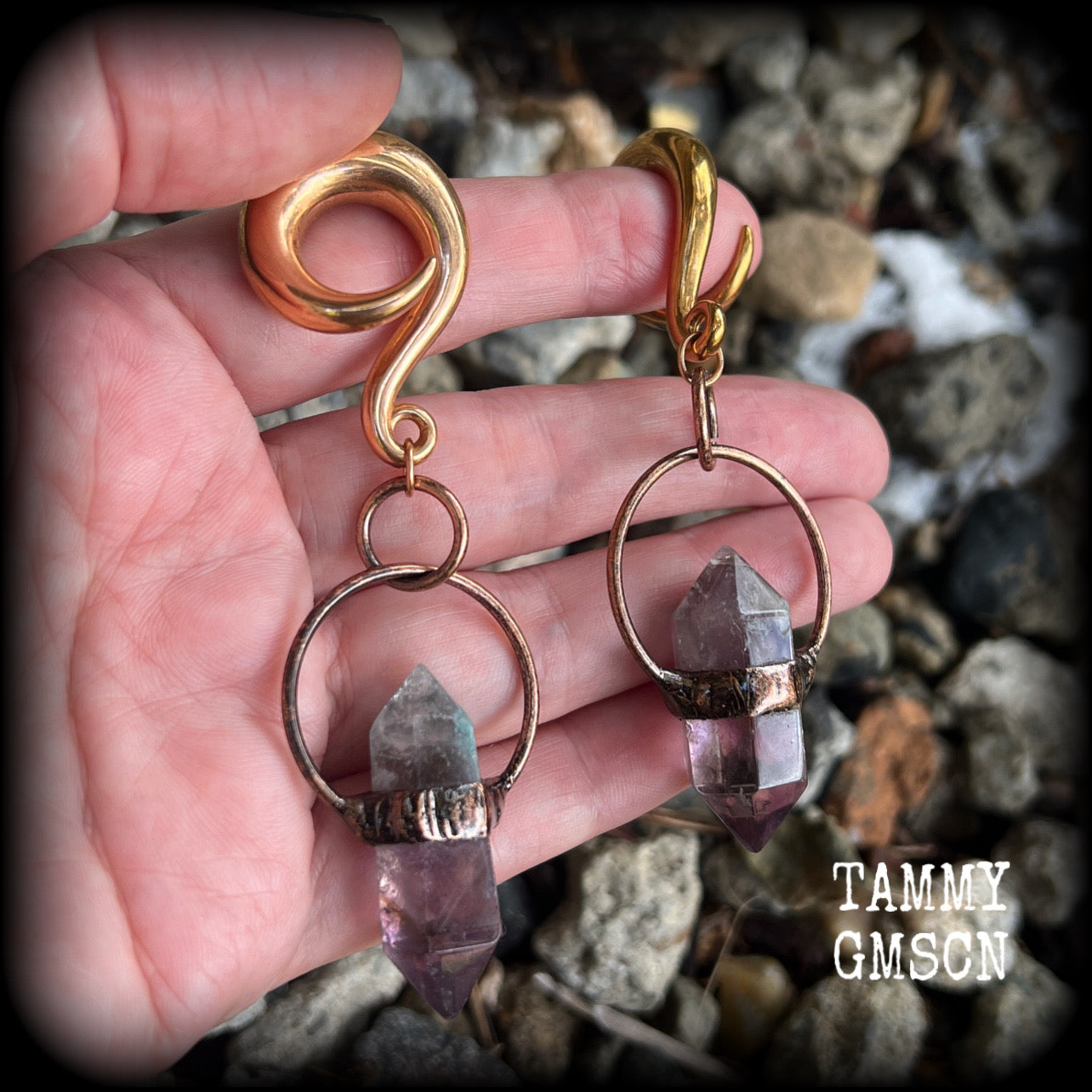 Fluorite gauged earrings-Gemstone ear weights