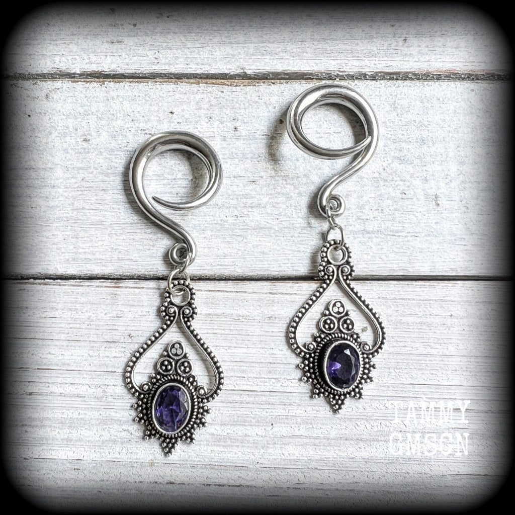 Amethyst gauged earrings 