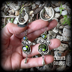 Peridot gauged earrings-Boho ear weights