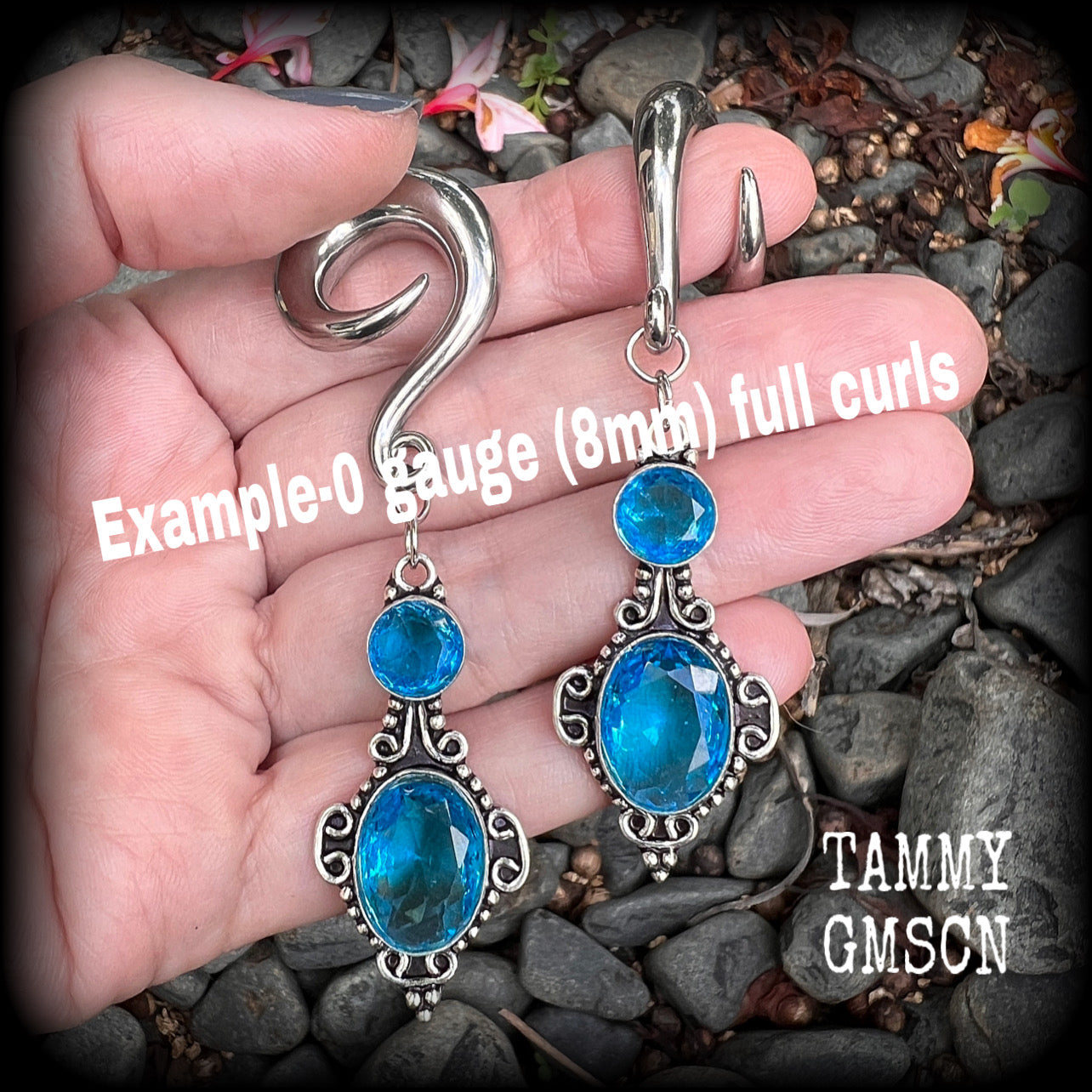 0 gauge ear weights Blue topaz ear hangers Gemstone ear weights Gauged earrings Ear jewelry Stretched lobes