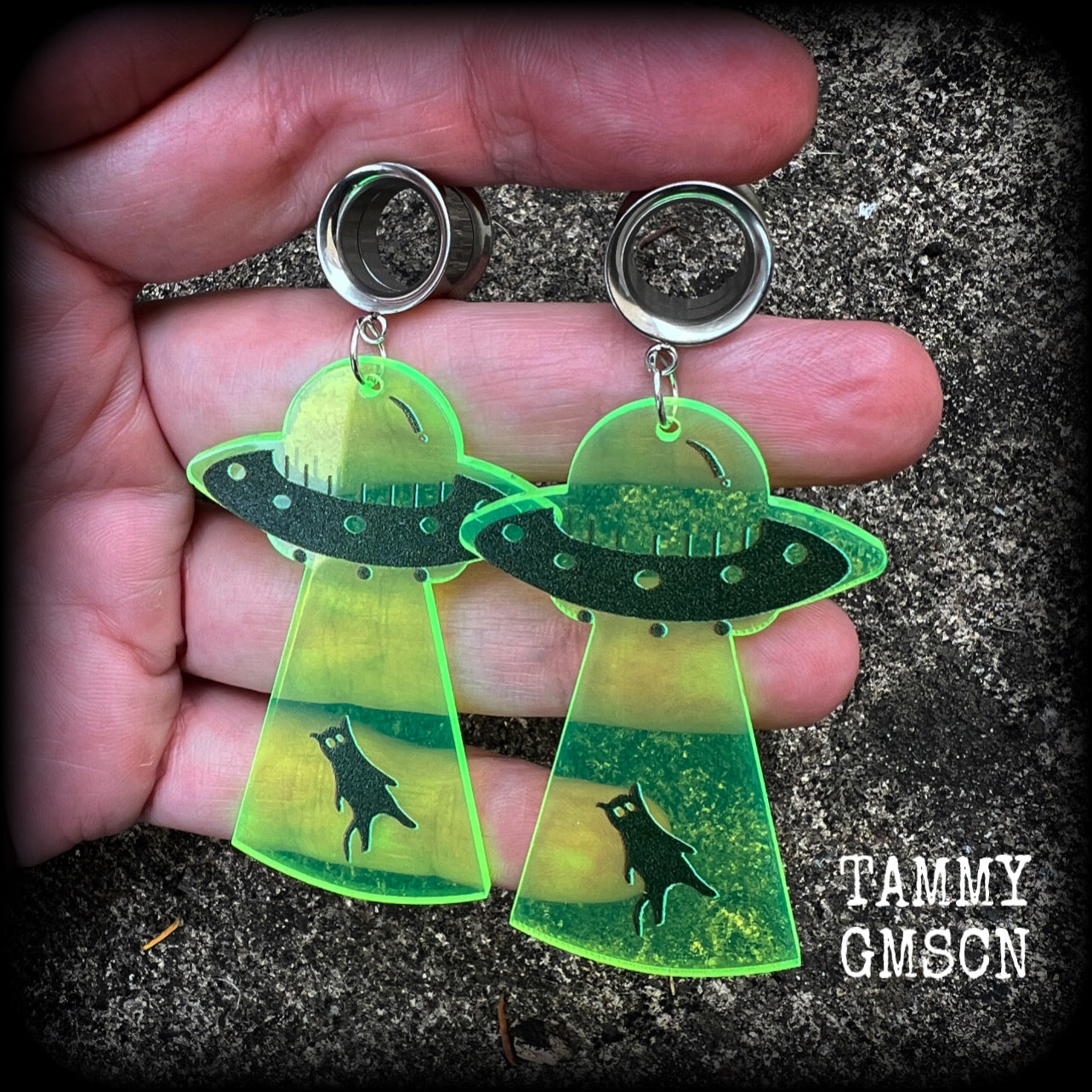 UFO cat abduction tunnel earrings