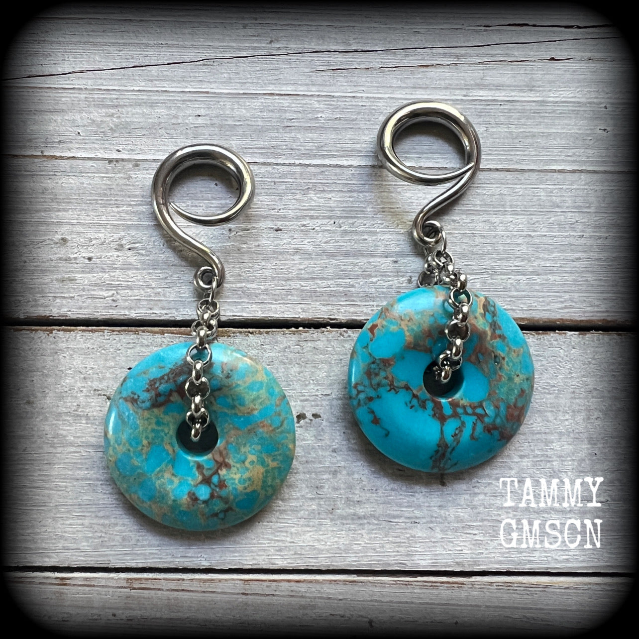 Turquoise gauged earrings-Gemstone gauges