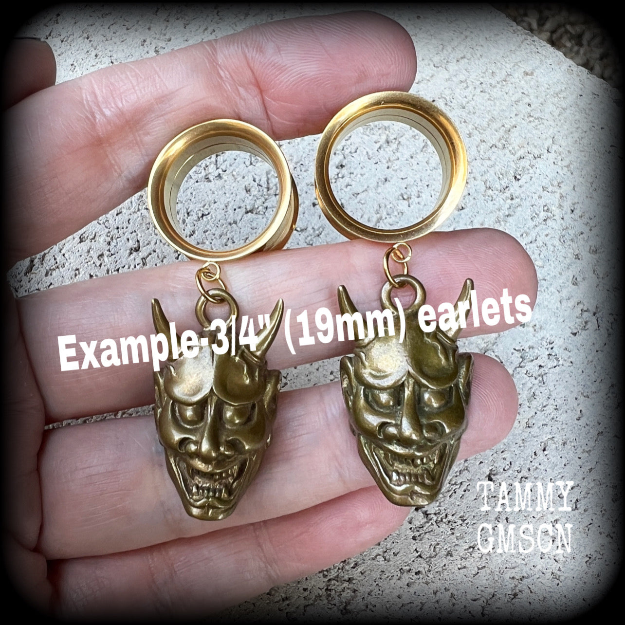 Brass hannya tunnel earrings-Japanese earrings