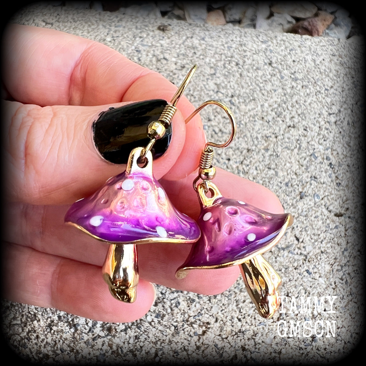 Purple mushroom earrings-Alice in Wonderland earrings