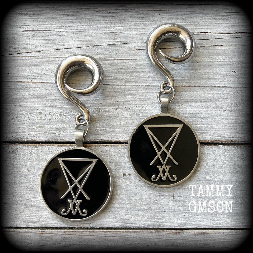 Sigil of Lucifer gauged earrings-Satanic jewelry