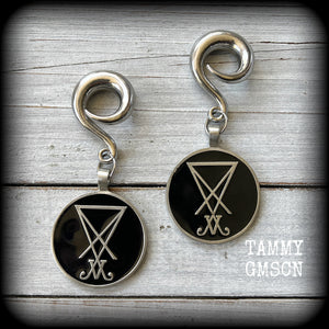 Sigil of Lucifer gauged earrings-Satanic jewelry