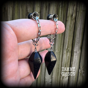 Goldstone pendulum gemstone tunnel dangles-TUNNELS INCLUDED