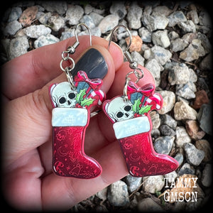 Gothic Santa stocking earrings-Christmas earrings